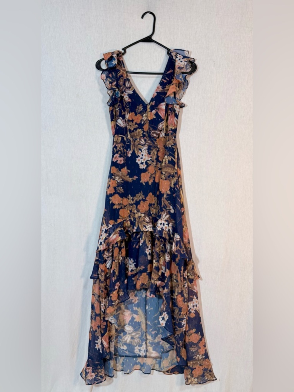 Lulus Stunning Favorite Navy Floral Ruffle High-Low Dress Size XS